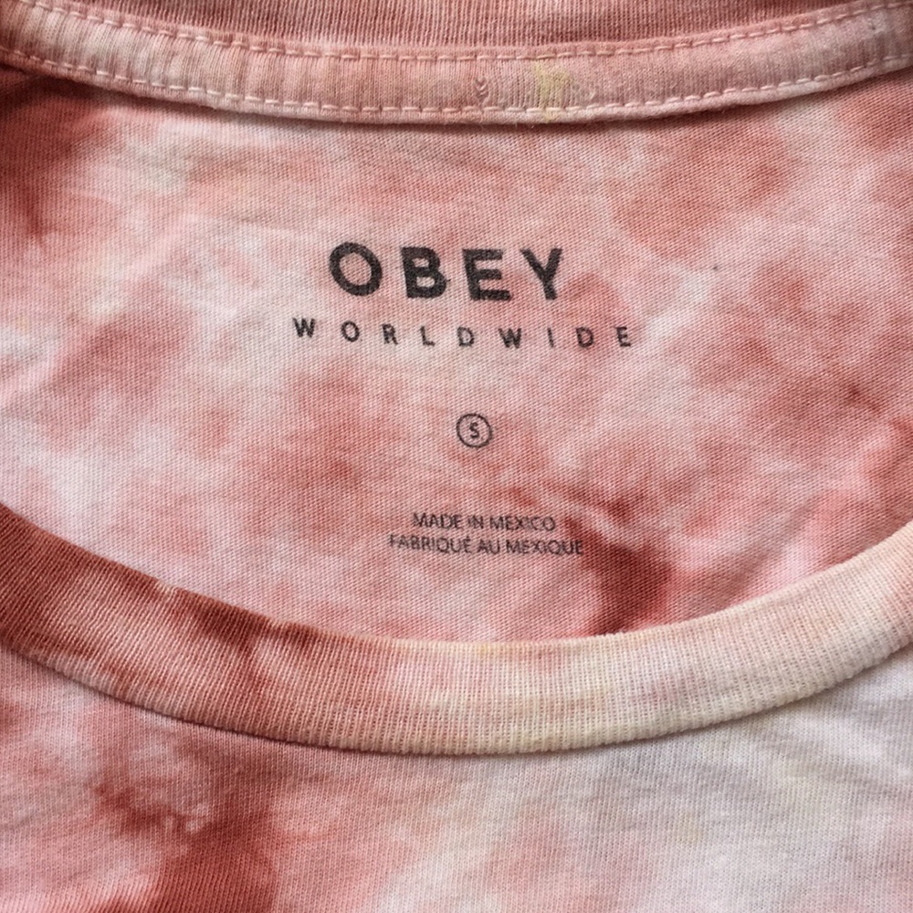 Obey Tie Dye Crop T-Shirt Top Soft Cotton Dusty Rose S - Picture 5 of 11